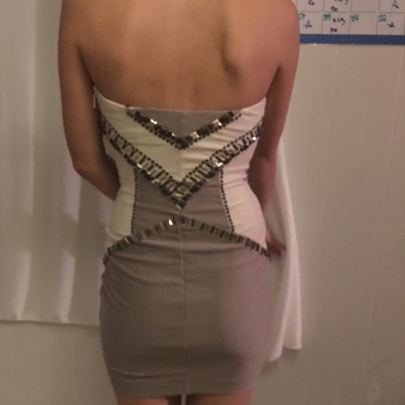 Bebe  strapless grey and white dress with studs - Picture 3 of 7